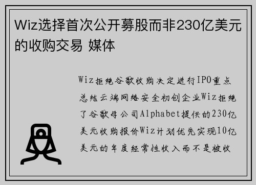 Wiz选择首次公开募股而非230亿美元的收购交易 媒体